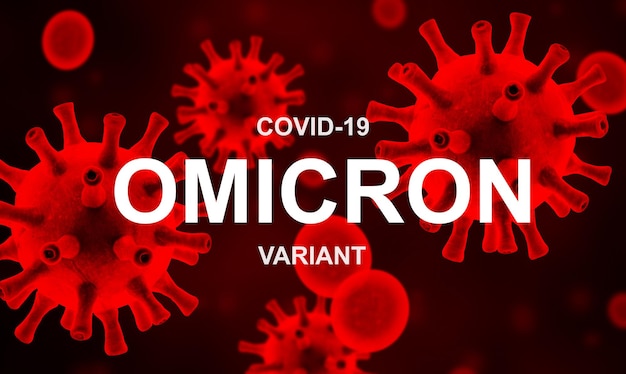 Illustrazione 3d del poster della variante Omicron COVID19