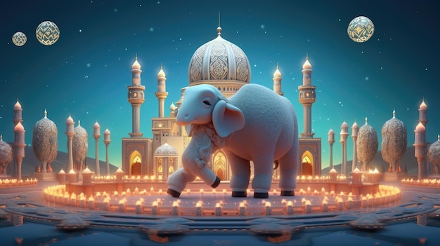 Illustrazione 3D del poster di saluto di Eid Al Adha generato dall'IA