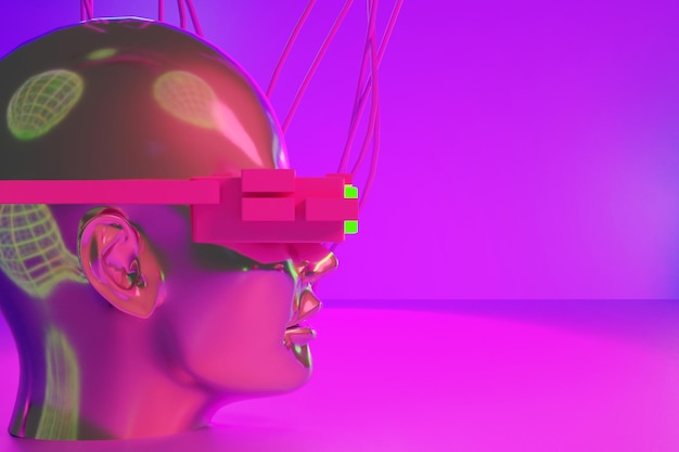 Illustrazione 3d del robot digitale in stile cyberpunk di gioco di simulazione del Metaverse vr che rende la realtà virtuale