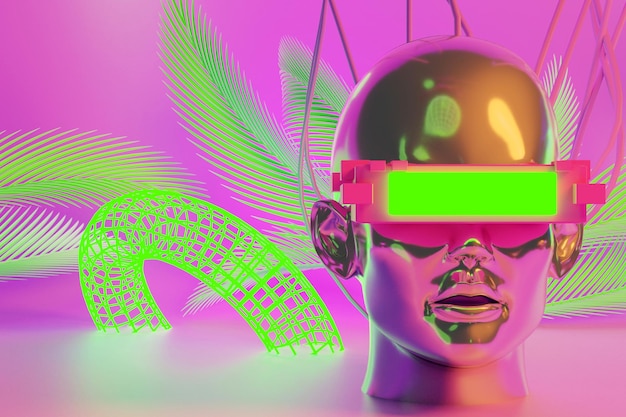 Illustrazione 3d del robot digitale in stile cyberpunk di gioco di simulazione del Metaverse vr che rende la realtà virtuale