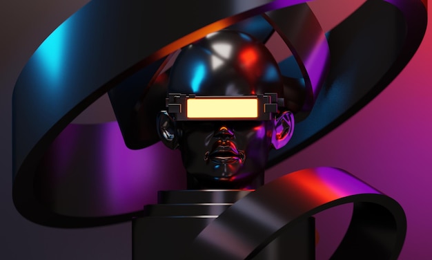 Illustrazione 3d del robot digitale in stile cyberpunk di gioco di simulazione di Metaverse vr che rende la realtà virtuale