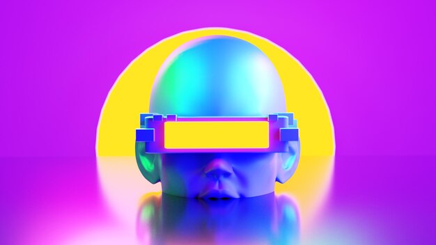 Illustrazione 3d del robot digitale in stile cyberpunk di gioco di simulazione di Metaverse vr che rende la realtà virtuale