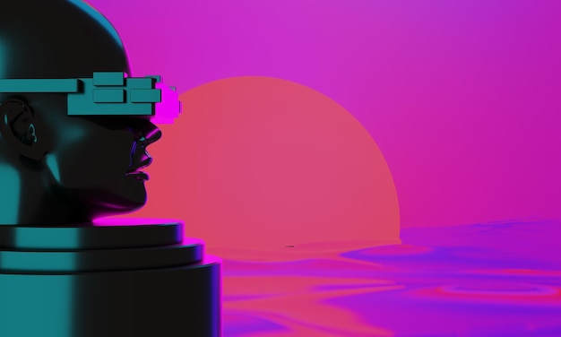 Illustrazione 3d del robot digitale in stile cyberpunk di gioco di simulazione di Metaverse vr che rende la realtà virtuale