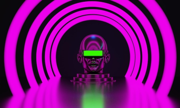 Illustrazione 3d del robot digitale in stile cyberpunk di gioco di simulazione di Metaverse vr che rende la realtà virtuale