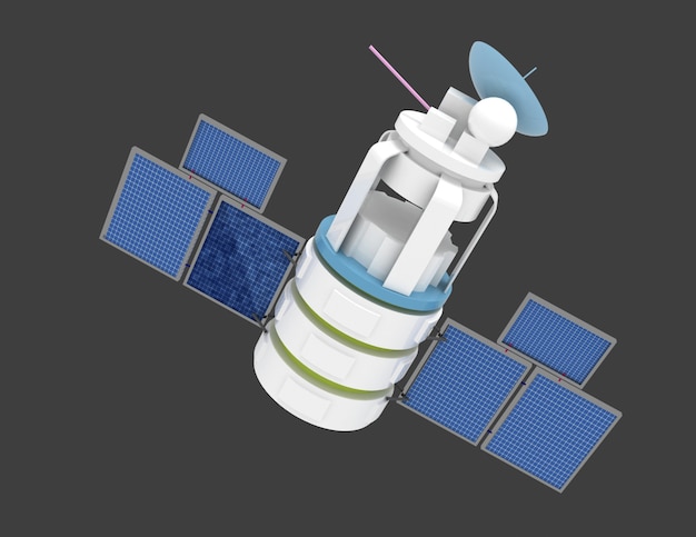 Illustrazione 3D del satellite spaziale su sfondo grigio
