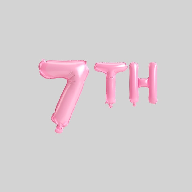 Illustrazione 3d del settimo palloncino rosa isolato su sfondo