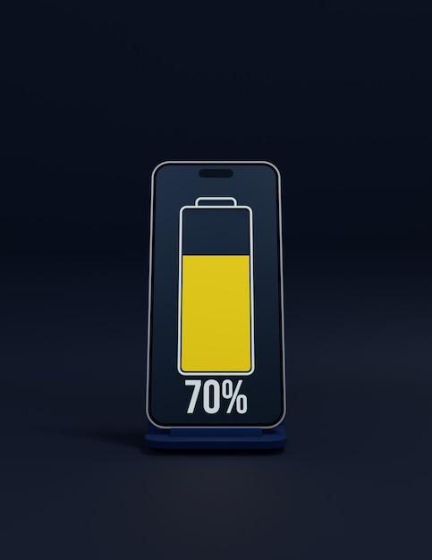 Illustrazione 3D del simbolo della percentuale di carica della batteria dello smartphone wireless