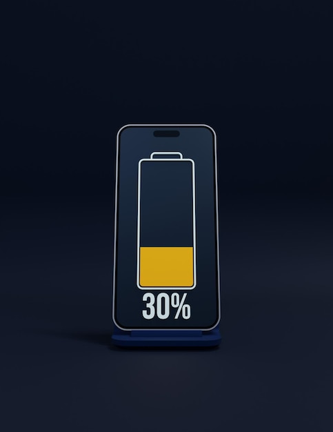 Illustrazione 3D del simbolo della percentuale di carica della batteria dello smartphone wireless