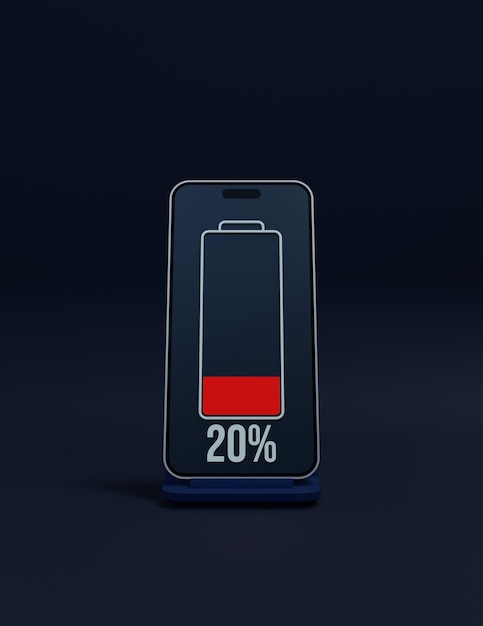 Illustrazione 3D del simbolo della percentuale di carica della batteria dello smartphone wireless