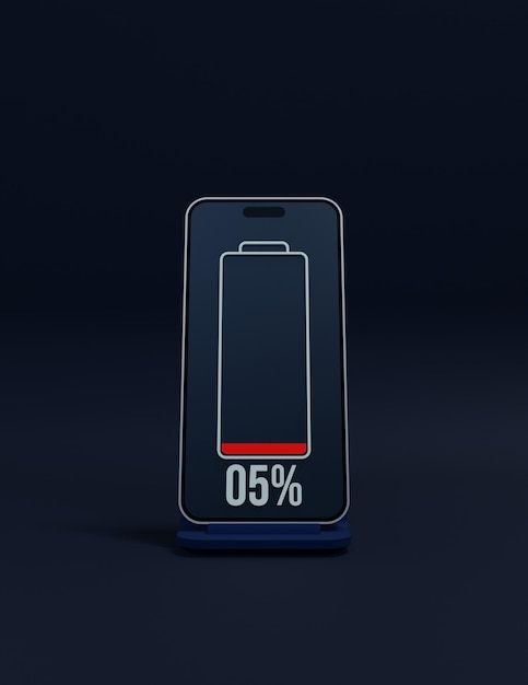 Illustrazione 3D del simbolo della percentuale di carica della batteria dello smartphone wireless