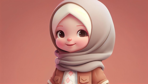 Illustrazione 3D del simpatico personaggio della ragazza hijab