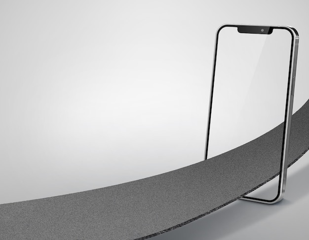 Illustrazione 3D del telefono che esce dallo smartphone isolato su sfondo bianco. annuncio autostradale creativo.