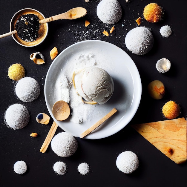 illustrazione 3d delizioso cono gelato con zucchero in polvere