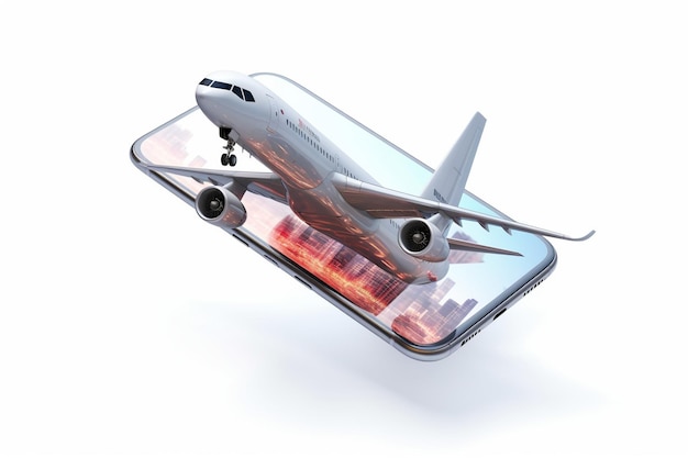 Illustrazione 3D dell'aereo sullo schermo dello smartphone
