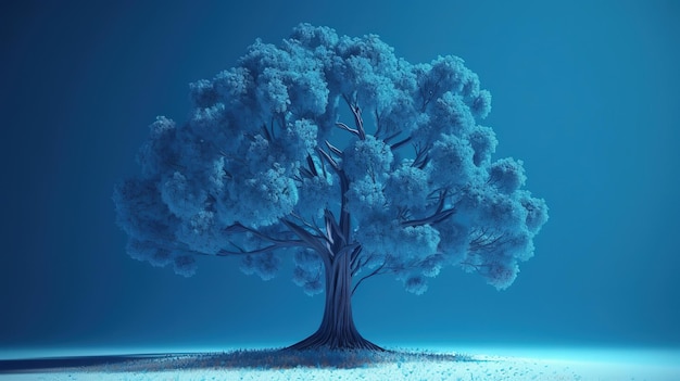 Illustrazione 3d dell'albero blu insolito Colore brillante AI generativo