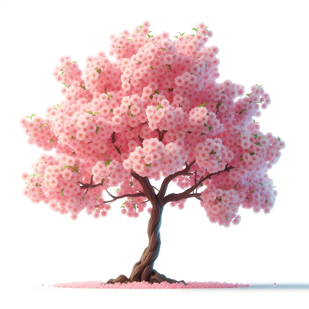 Illustrazione 3D dell'albero di Sakura su uno sfondo bianco puro