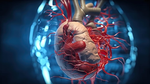 Illustrazione 3D dell'anatomia del cuore degli organi del corpo umano