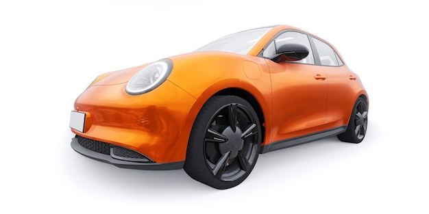 Illustrazione 3D dell'automobile berlina elettrica piccola arancione carina