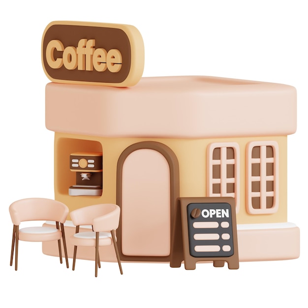 Illustrazione 3D dell'edificio della caffetteria