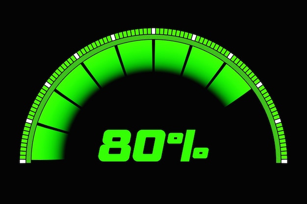 Illustrazione 3d dell'icona della velocità di misurazione della velocità Icona verde del tachimetro Il puntatore del tachimetro indica un colore normale