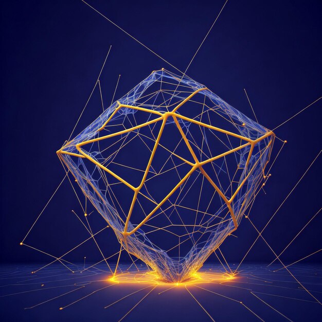 Illustrazione 3d dell'icosaedro al neon arancione