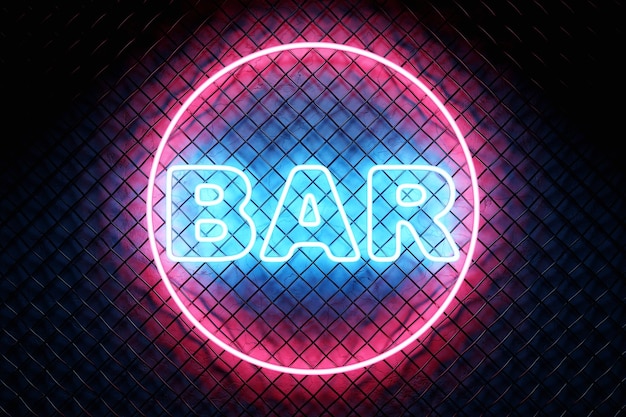 Illustrazione 3D dell'insegna al neon del cocktail bar Elemento di design per i tuoi cartelloni pubblicitari poster banner