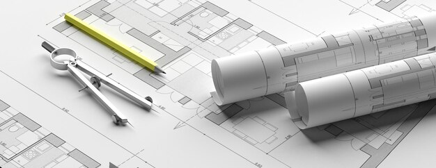 Illustrazione 3d dell'insegna dei piani del progetto dell'edificio residenziale