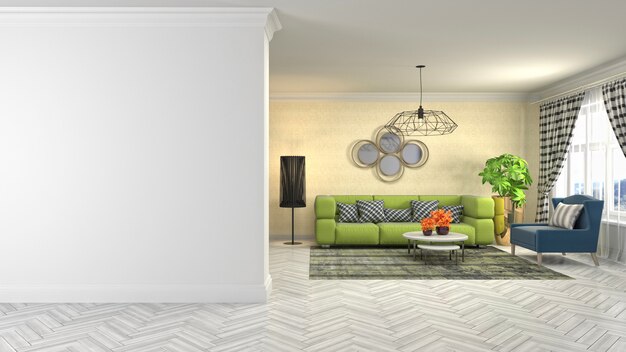 Illustrazione 3D dell'interno del soggiorno