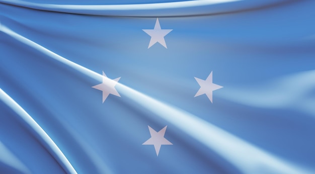 Illustrazione 3d della bandiera degli stati federati della micronesia su tessuto ondulato