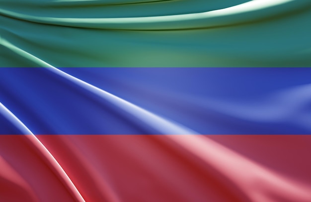 Illustrazione 3d della bandiera del daghestan su tessuto ondulato