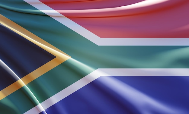 Illustrazione 3d della bandiera del sud africa su tessuto ondulato