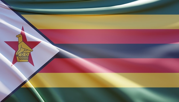 Illustrazione 3d della bandiera dello zimbabwe in tessuto ondulato