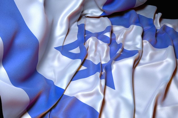 Illustrazione 3d della bandiera israeliana su tessuto ondulato isolato su nero