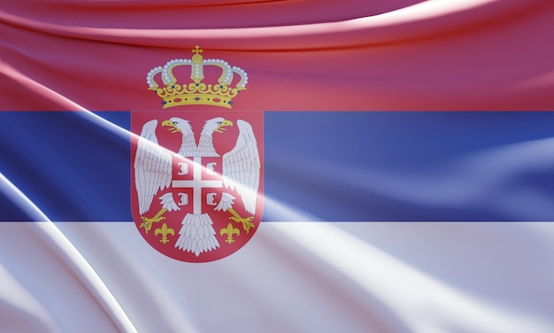 Illustrazione 3d della bandiera serba su tessuto ondulato