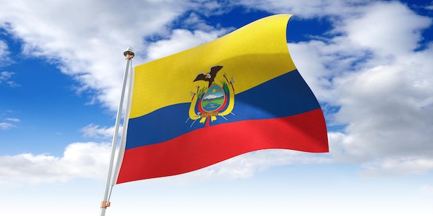 Illustrazione 3D della bandiera sventolante dell'Equador