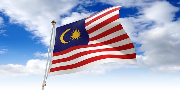 Illustrazione 3D della bandiera sventolante della Malesia