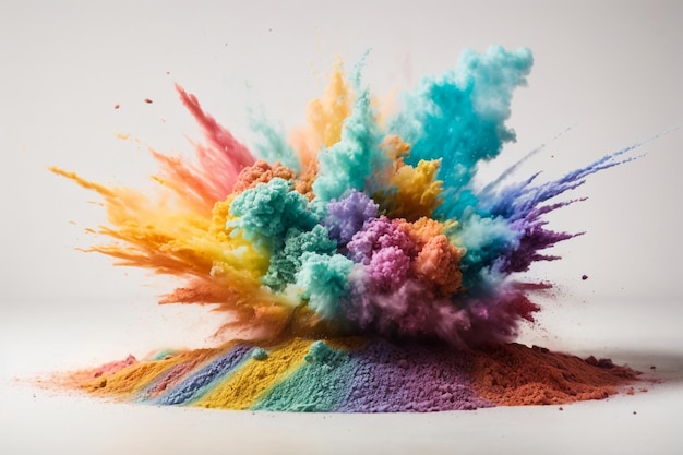 Illustrazione 3D della colorata esplosione di polvere del festival indiano di Holi su sfondo nero