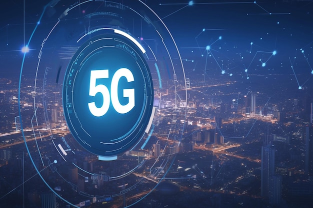 Illustrazione 3D della connettività della prossima generazione che mostra la futura tecnologia di rete 5G