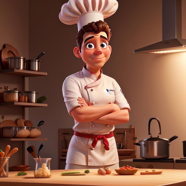 Illustrazione 3D della cucina dello chef AI generativa