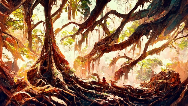 Illustrazione 3D della cultura antica in stile Maya della foresta