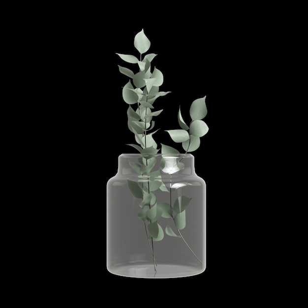 Illustrazione 3d della decorazione del vaso di fiori isolata su sfondo nero