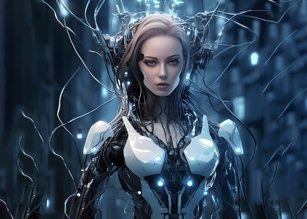 illustrazione 3d della donna cyborg