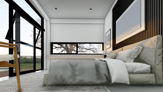illustrazione 3d della finestra della camera da letto di design grande e piccola