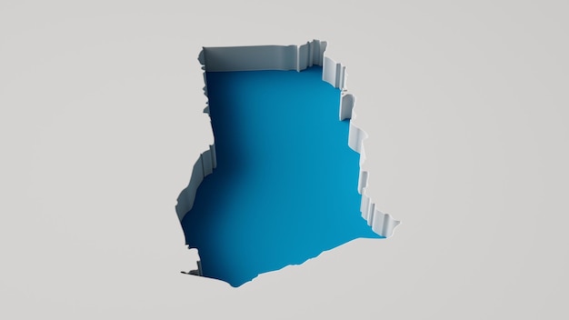 Illustrazione 3d della forma del paese del Ghana Mappa 3d di estrusione interna Mappa Profondità del mare con ombra interna
