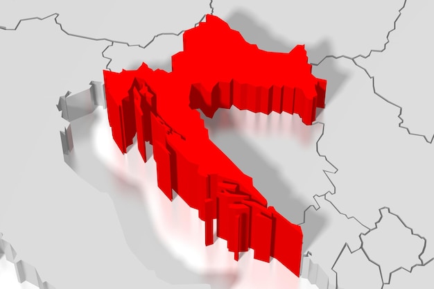 Illustrazione 3D della forma del paese rosso della Croazia