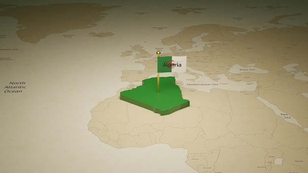 Illustrazione 3d della mappa del giorno dell'indipendenza dell'Algeria