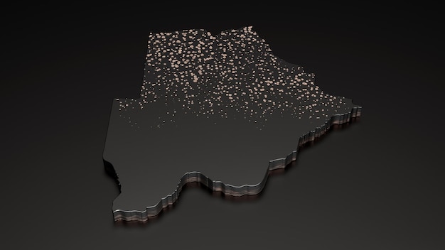 Illustrazione 3d della mappa nera esclusiva premium metallizzata del Botswana