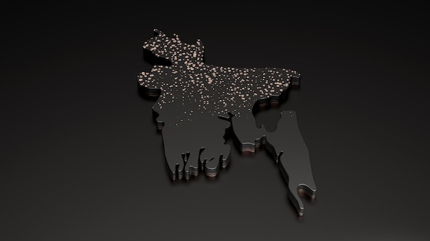 Illustrazione 3d della mappa nera esclusiva premium metallizzato del Bangladesh