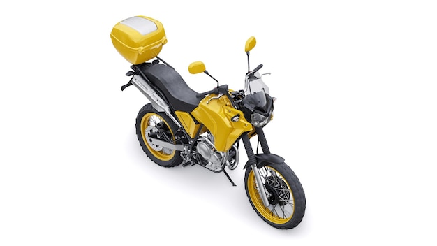 Illustrazione 3d della motocicletta turistica enduro gialla leggera