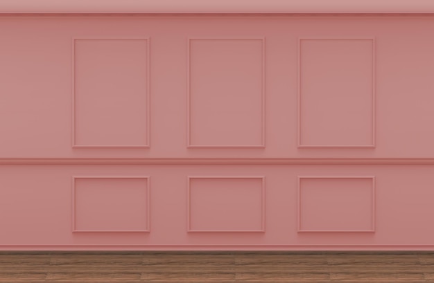 Illustrazione 3d della parete rosa interna in legno